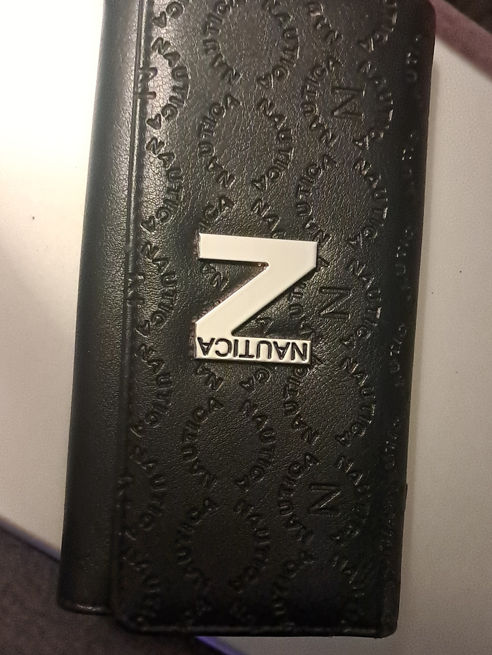 Nautica Black Embossed Leather Phone Wallet Case with Silver 'N' Logo